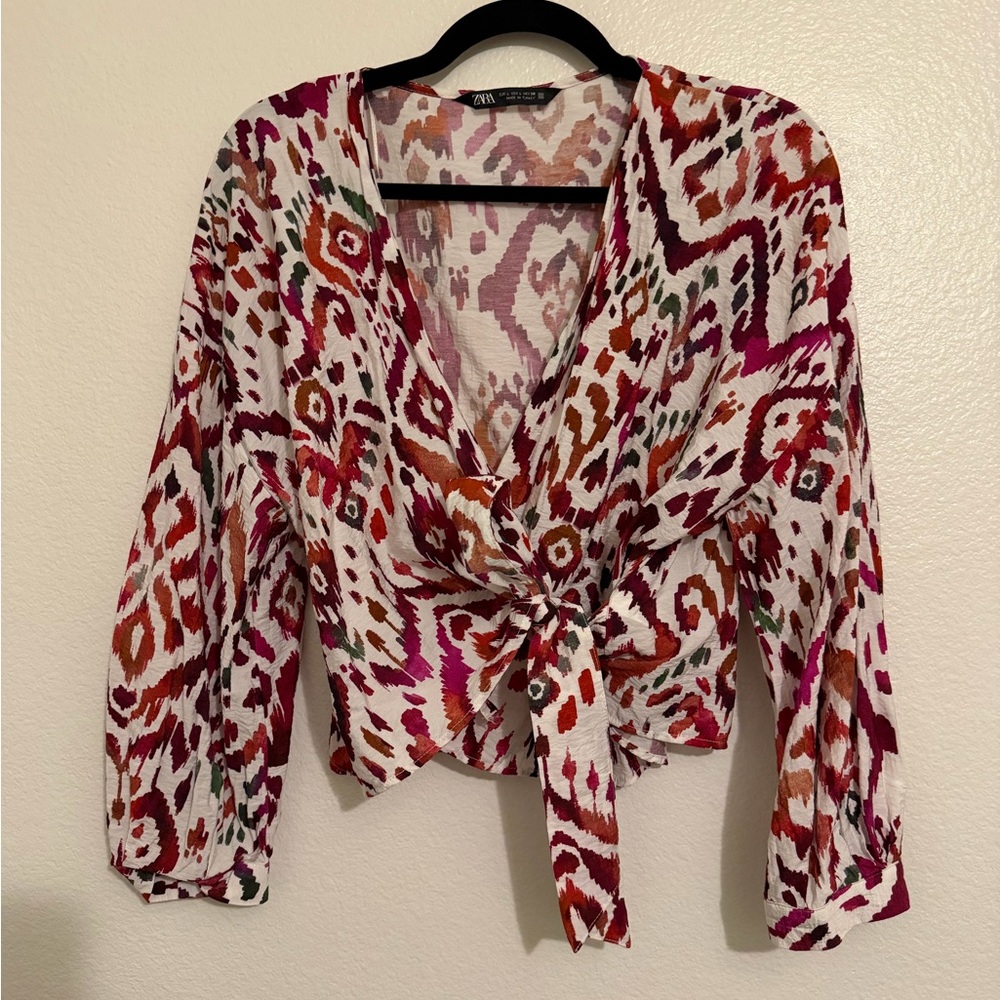 Zara Red and Orange Patterned Blouse